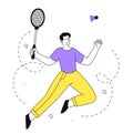 Playing badminton man vector linear Royalty Free Stock Photo