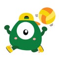 Playing Ball Green Monster School Illustration Vector Clipart