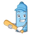 Playing baseball blue crayon isolated in the mascot