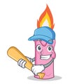 Playing baseball candle character cartoon style Royalty Free Stock Photo