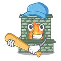 Playing baseball character fireplace with red brick inside Royalty Free Stock Photo