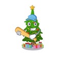 Playing baseball christmas tree cartoon shape a character