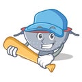 Playing baseball colander utensil character cartoon