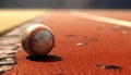 Playing baseball on a dirty infield, hitting the ball with speed generated by AI