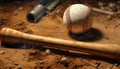 Playing baseball on a dirty infield with old equipment and stained gloves generated by AI