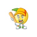 Playing baseball golden apple with cartoon character style