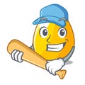 Playing baseball golden egg cartoon for greeting card