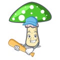 Playing baseball green amanita mushroom character cartoon