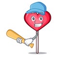 Playing baseball heart lollipop character cartoon