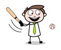 Playing Baseball - Office Businessman Employee Cartoon Vector Illustration