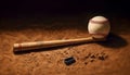 Playing baseball with old equipment, hitting balls with wooden bats generated by AI Royalty Free Stock Photo