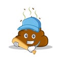 Playing baseball Poop emoticon character cartoon Royalty Free Stock Photo