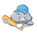 Playing baseball stone character cartoon style