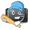 Playing baseball tab button installed on computer character Royalty Free Stock Photo