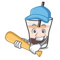 Playing baseball white russian character cartoon