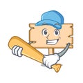 Playing baseball wooden board character cartoon