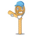 Playing baseball wooden spoon character cartoon