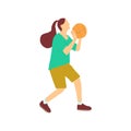 Playing basketball woman on a white background.