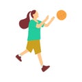 Playing basketball woman on a white background.