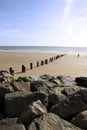 Playing among beach breakers and rocks Royalty Free Stock Photo