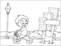 Playing bike coloring page