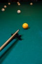 Playing billiard background, cue with snooker ball Royalty Free Stock Photo