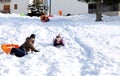 Playing with bob on the snow in the mountains in winter Royalty Free Stock Photo