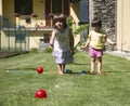 Playing bocce ball