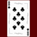 Playing card Eight clubs suit 8, black and white modern design. Standard size poker, poker, casino. 3D render, 3D illustration