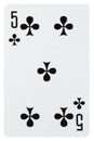 Playing card five of cross isolated on white