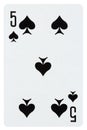 Playing card five of spades isolated on white