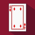 Playing card. the icon picture is easy. DIAMONT FOUR 4 with white a basis substrate. illustration on red background. applic