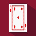 Playing card. the icon picture is easy. DIAMONT FOUR 5 with white a basis substrate. illustration on red background. applic