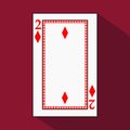 Playing card. the icon picture is easy. DIAMONT TWO 2 with white a basis substrate. illustration on red background. applica