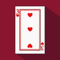Playing card. the icon picture is easy. HEART THIRD3 with white a basis substrate. illustration on red background. applicat