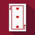 Playing card. the icon picture is easy. HEART THIRD3 with white a basis substrate. illustration on red background. applicat Royalty Free Stock Photo