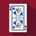 Playing card. the icon picture is easy. peak spide QUEEN. NEW YEAR OF MISISS SANTA CLAUS GIRL. CHRISTMAS SUBJECT. with white a Royalty Free Stock Photo