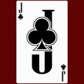 Playing card Jack suit of clubs, black and white modern design. Standard size poker, poker, casino. 3D render, 3D illustration