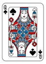 Playing Card Queen of Spades Red Blue and Black