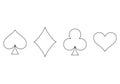 Playing card suit outline symbol set - four shapes of Hearts, Spades, Clubs and Diamonds symbols, vector illustration Royalty Free Stock Photo