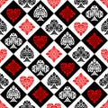 Playing card suit symbols chess cell seamless pattern background Royalty Free Stock Photo