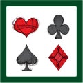 Playing card symbols. The four suits: clubs, diamonds, spades, hearts