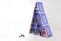 Playing card tower and keys