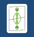 Playing card UFO. Conceptual new card alien. Green space invader Royalty Free Stock Photo