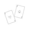 Playing cards ace of hearts and spades simple outline vector illustration Royalty Free Stock Photo