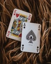 Playing cards, Ace of spades and king of hearts