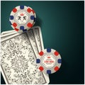 Playing cards back and gambling chips, casino and poker game symbols Royalty Free Stock Photo