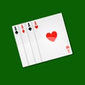 Playing cards casino poker with aces combination for solitaire game vector icons