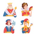 Playing cards characters. Cartoon mascot for game design jack queen king joker tattoo lucky person men and women exact