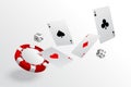 Playing cards chips and dice flying casino background Royalty Free Stock Photo